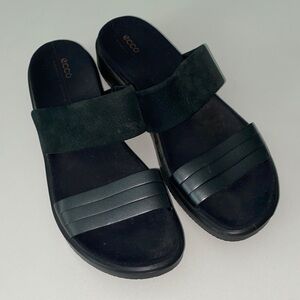 Ecco Dark Leather Suede Slide Sandals